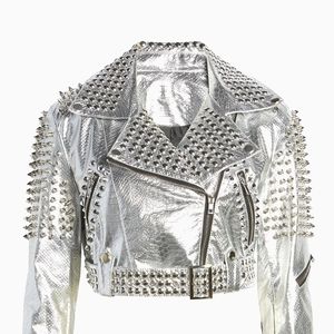 Silver Leather Stud Jacket For Retro Rock & Metal Wearer's Rare Must Have, 👌